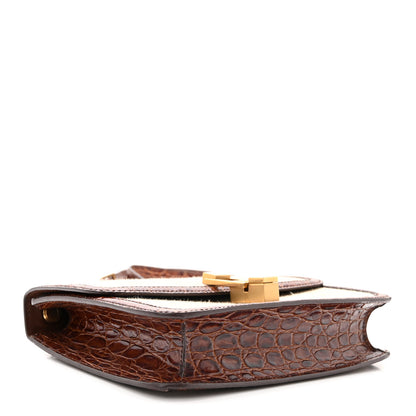 Saint Laurent Linen Canvas Crocodile Embossed Carre Satchel Natural Brown 4 of 12