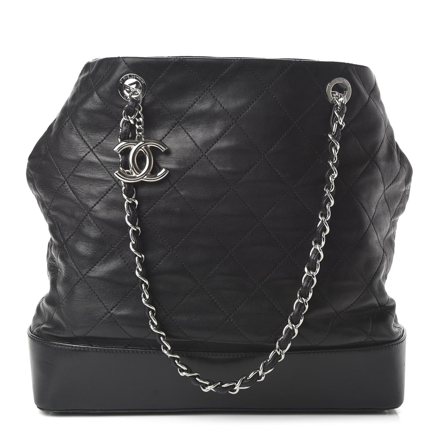 Calfskin Stitched Large VIP Shopping Tote Black