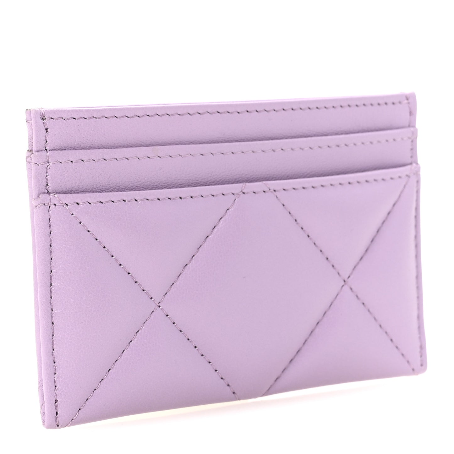 Lambskin Quilted Chanel 19 Card Holder Light Purple