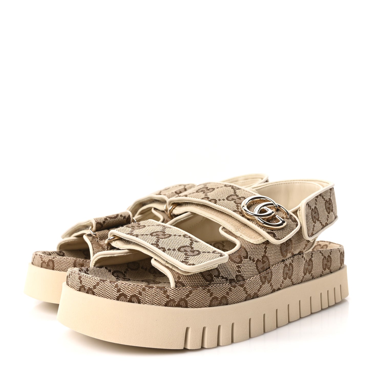Monogram Kid Scamosciato Double G Womens Dad Sandals 37 Beige Ebony New Acero