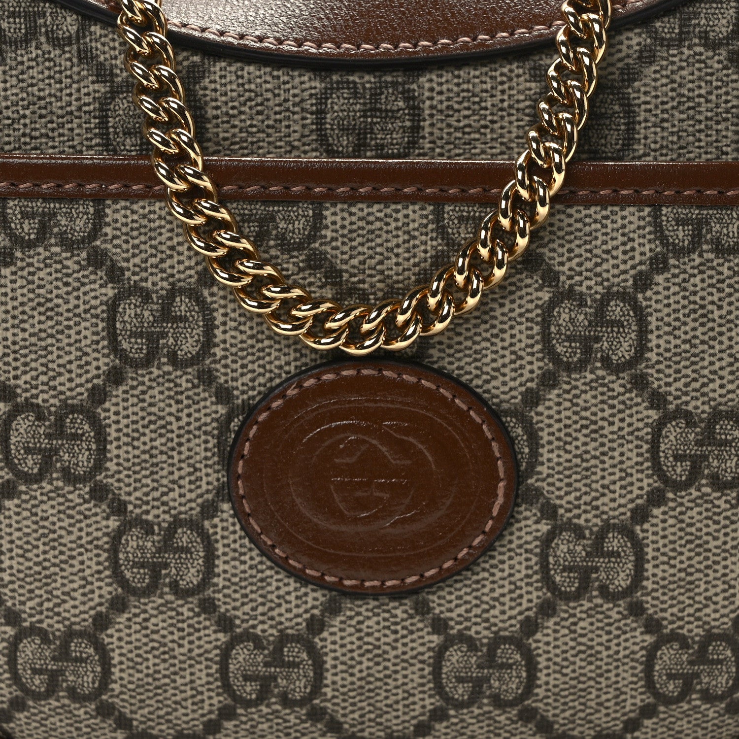 Gucci GG Supreme Monogram Azalea Calfskin Mini Retro Interlocking G Half Moon Bag Beige Ebony Brown Sugar 8 of 11