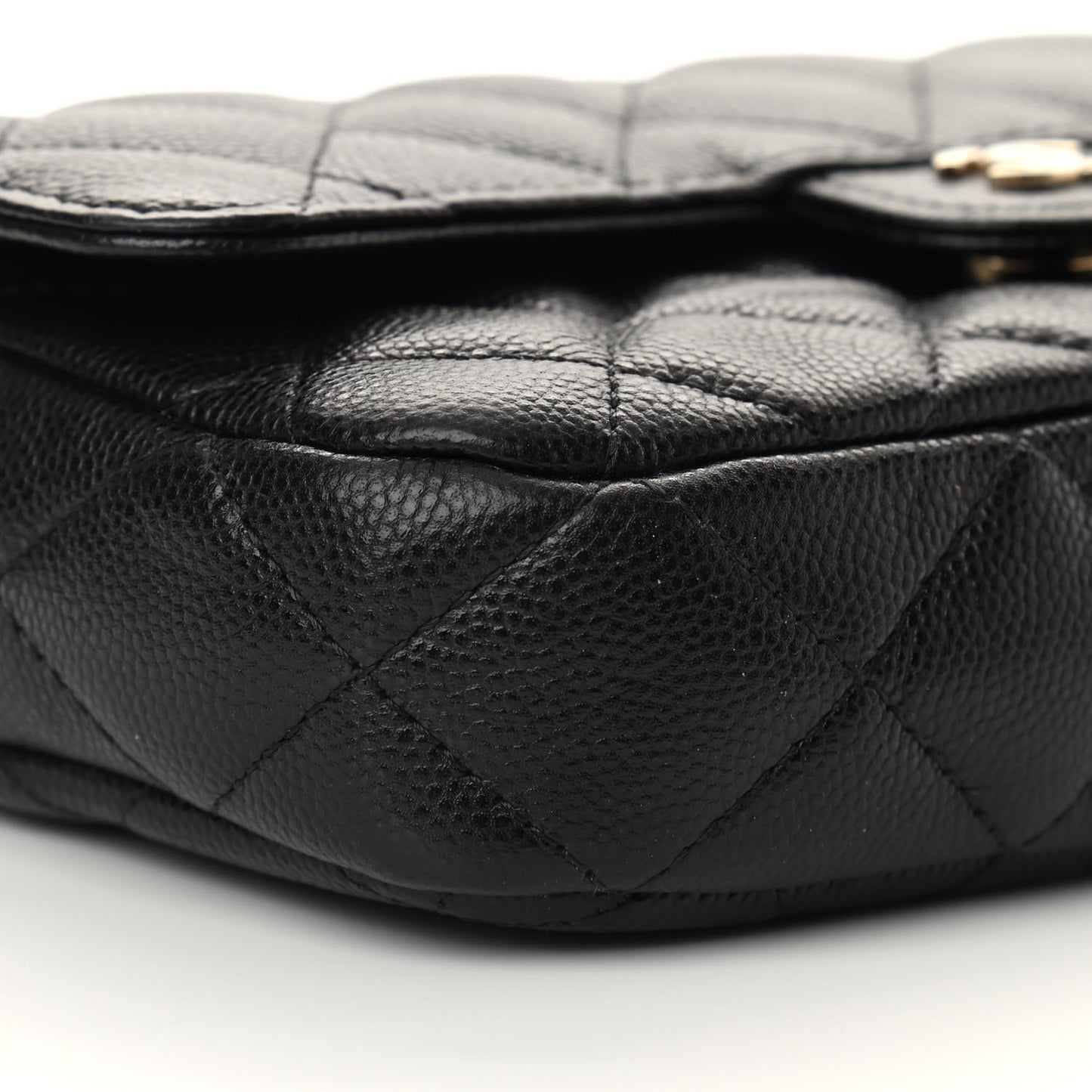 Caviar Quilted Flap Phone Holder With Chain Black
