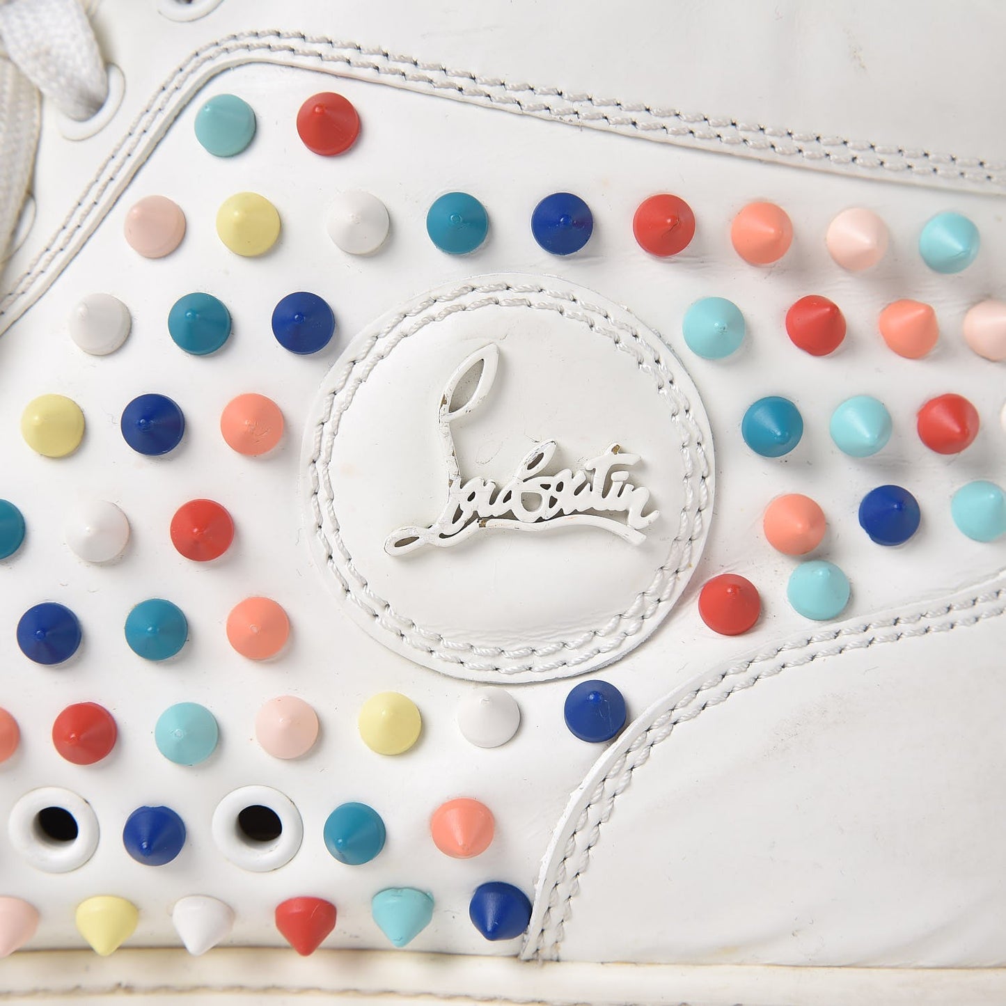 Calfskin Louis Spikes Flat Sneakers 40 White Multi