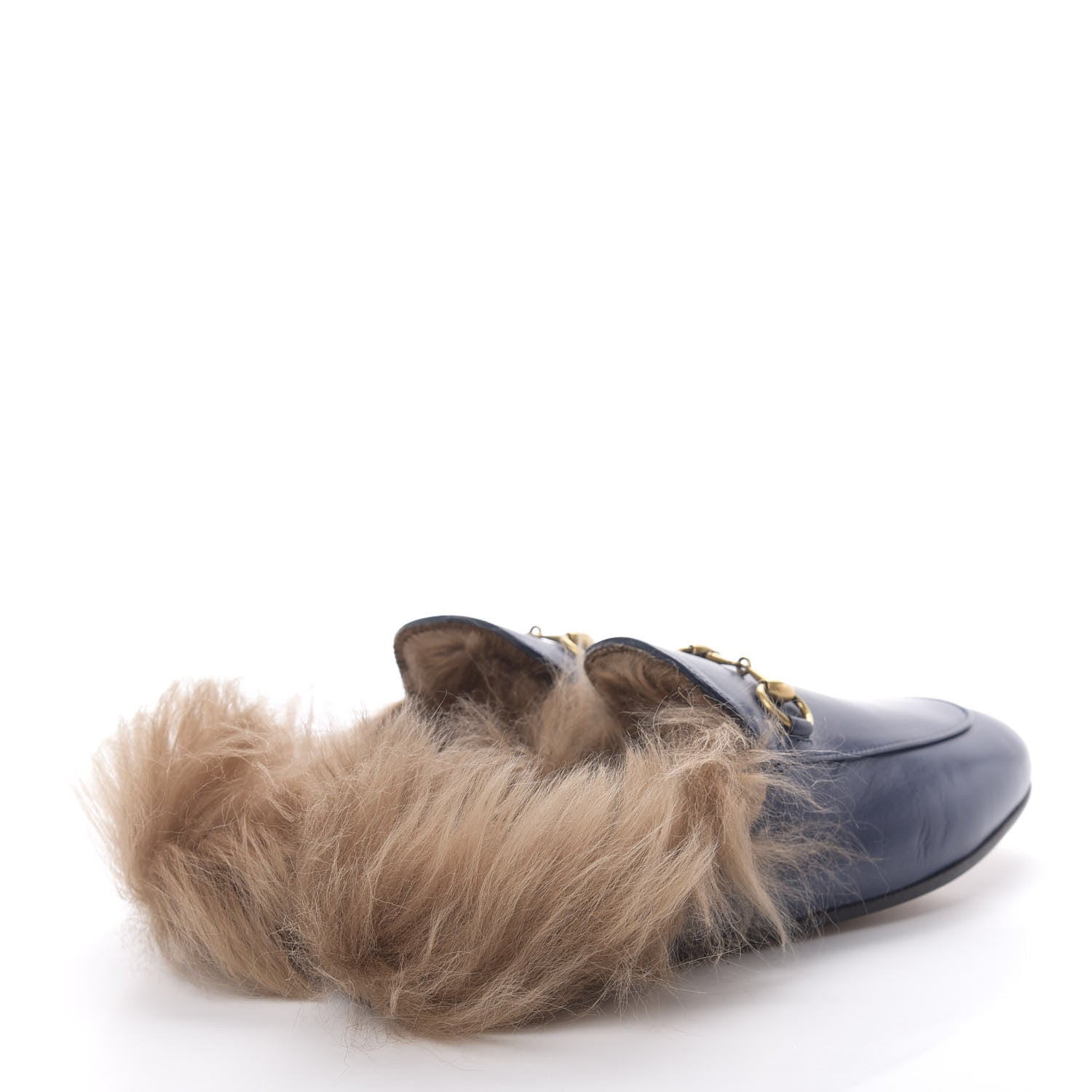 Gucci Malaga Kid Fur Womens Princetown Slippers 37.5 Blue Agata 4 of 8