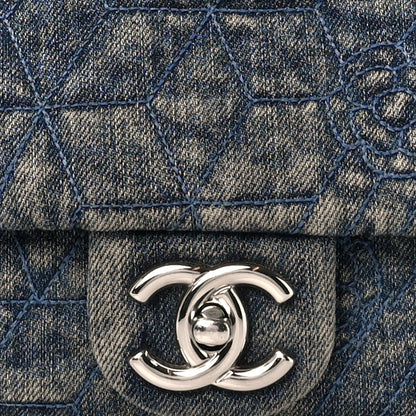 Chanel Denim Quilted Camellia Embroidered Large Flap Blue 9 of 11