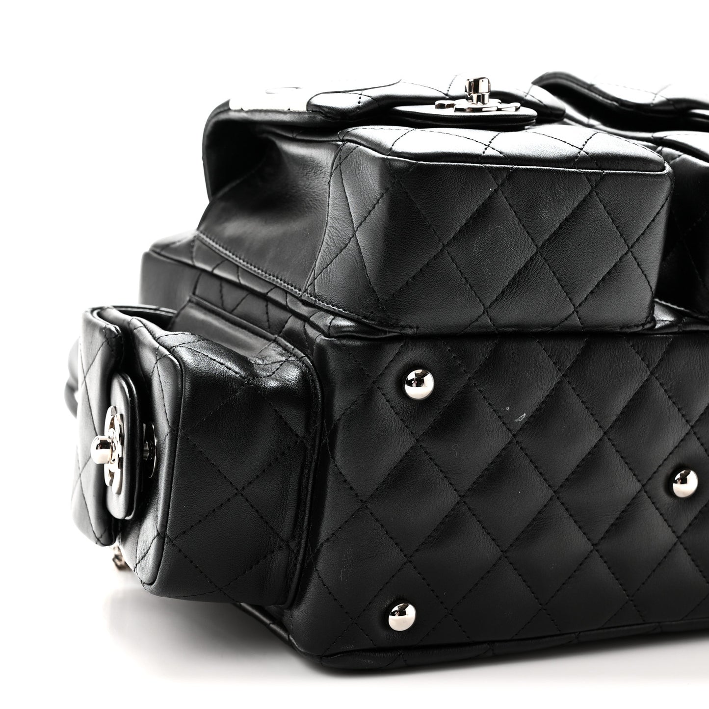 Calfskin Quilted Small Cambon Multipocket Reporter Black White