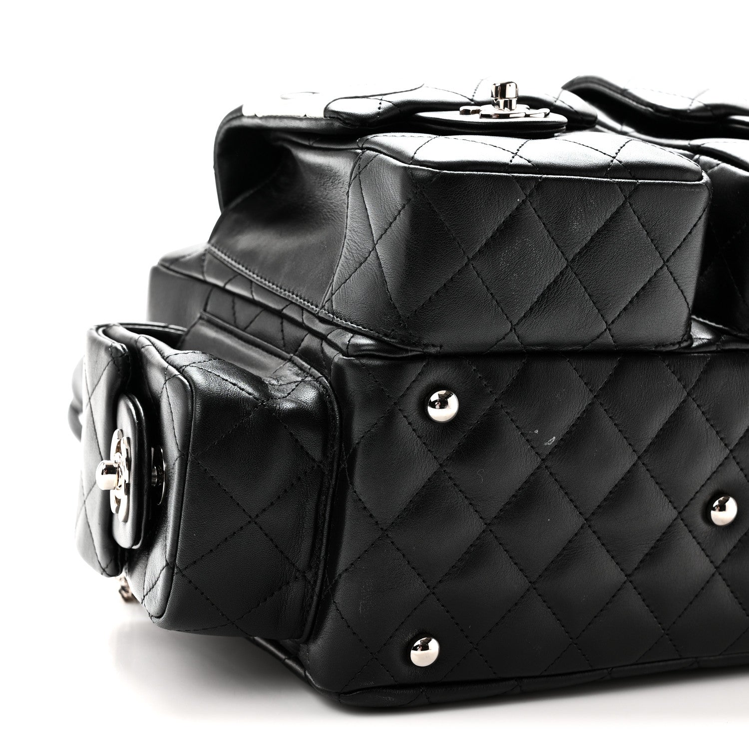 Chanel Calfskin Quilted Small Cambon Multipocket Reporter Black White 9 of 10
