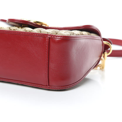 Gucci Monogram Glazed Calfskin Matelasse Diagonal Mini GG Marmont Top Handle Shoulder Bag Beige Ebony New Cherry Red 10 of 10