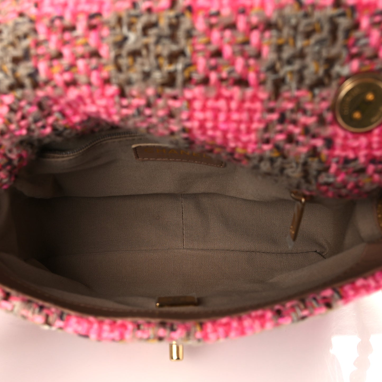 Wool Tweed Quilted Small Elegant Chain Flap Pink Brown
