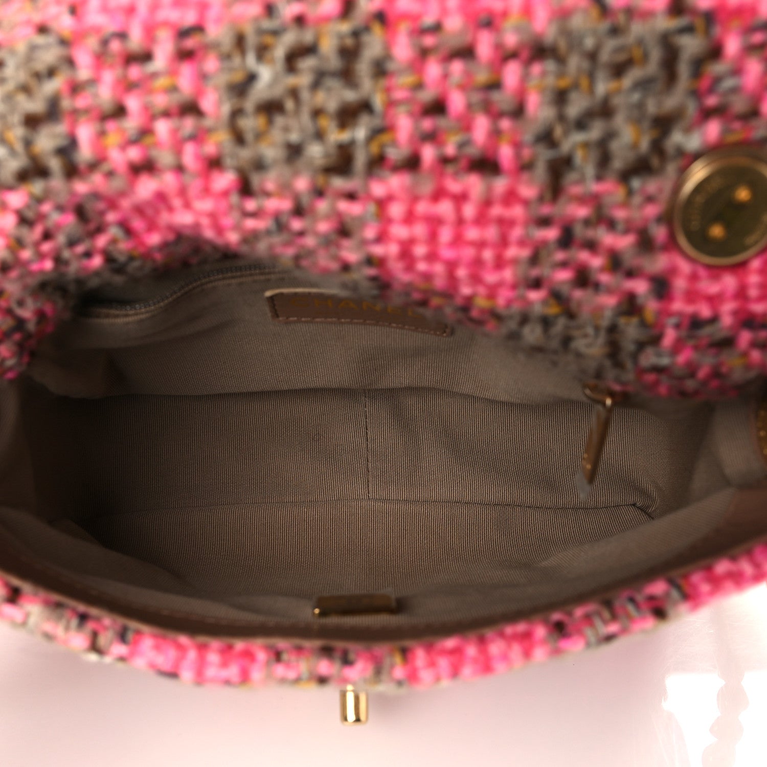 Chanel Wool Tweed Quilted Small Elegant Chain Flap Pink Brown 5 of 10