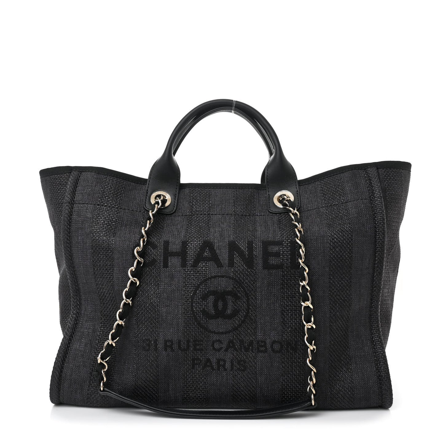 Mixed Fibers Calfskin Striped Medium Deauville Black