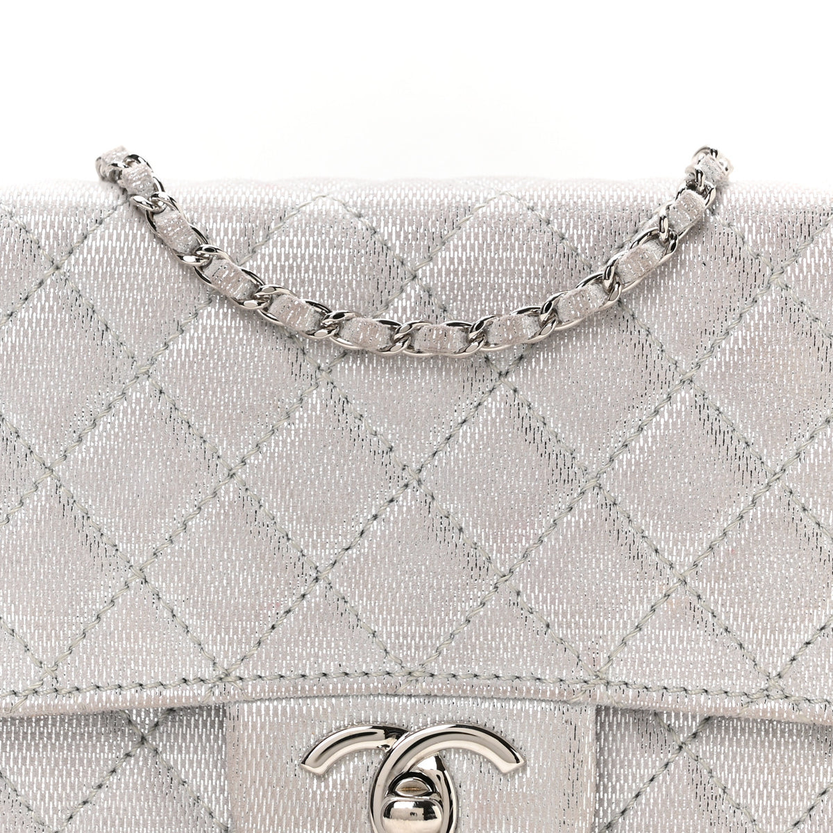 Metallic Suede Quilted East West Flap Clutch Silver