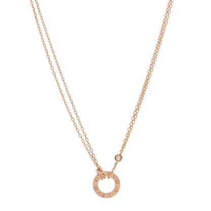 Cartier 18K Pink Gold 1 Diamond 1 Pink Sapphire LOVE Necklace 1 of 6