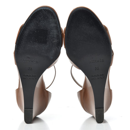Hermes Calfskin Legend Wedge Sandals 35 Gold 5 of 14