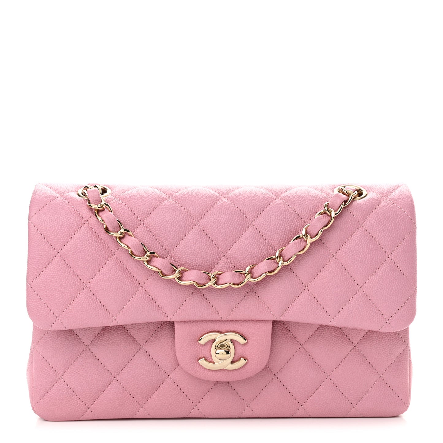 Caviar Quilted Small Double Flap Light Pink