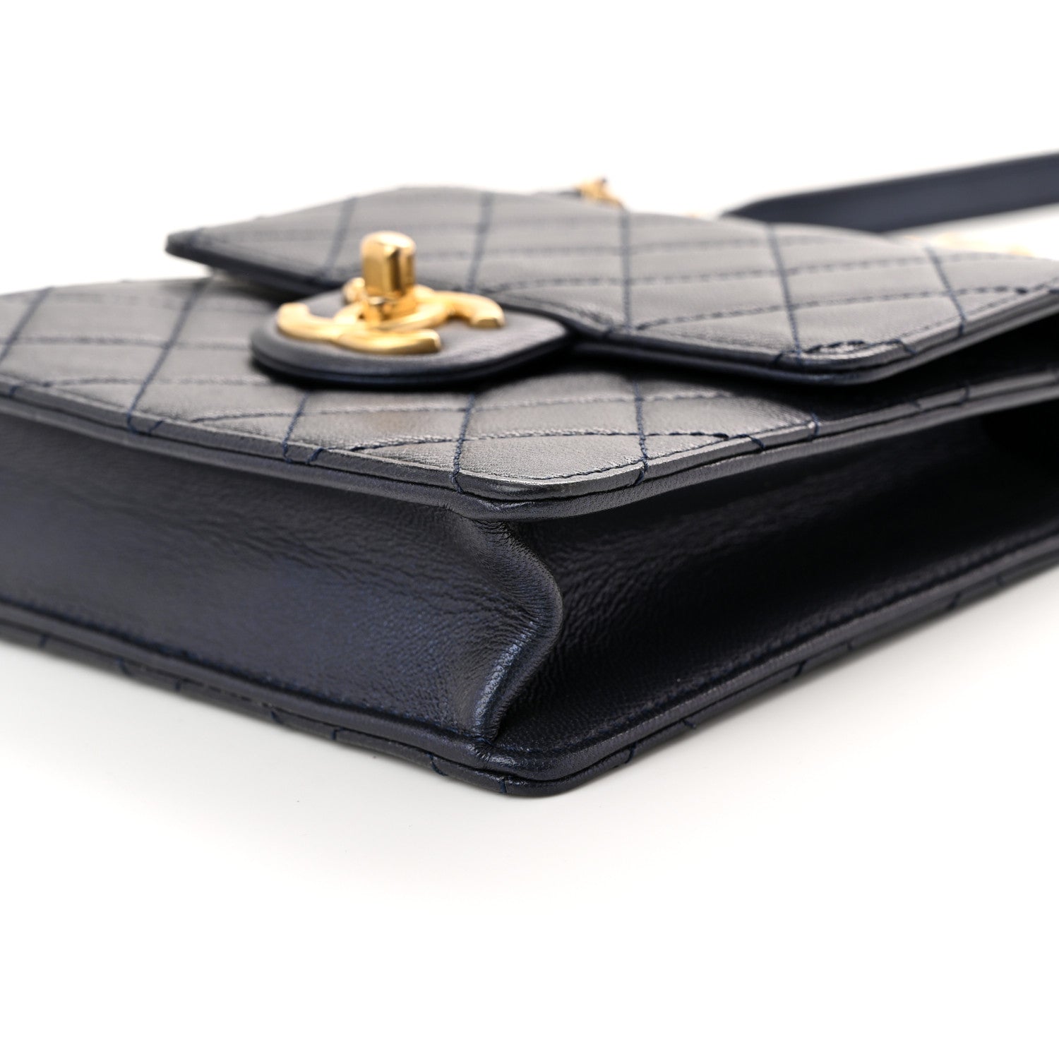 Chanel Iridescent Lambskin Quilted Chic Pearls Flap Navy Blue 10 of 11