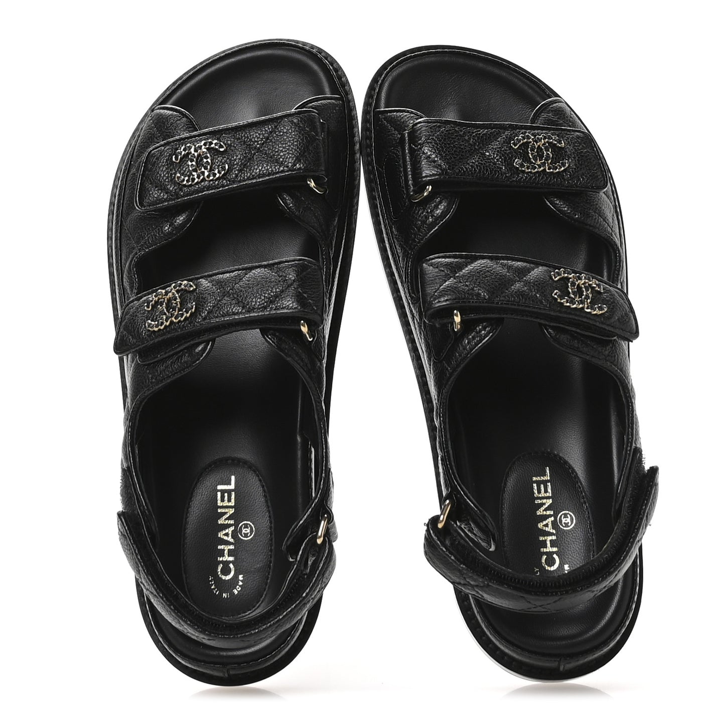 Grained Calfskin Velcro Dad Sandals 38 Black