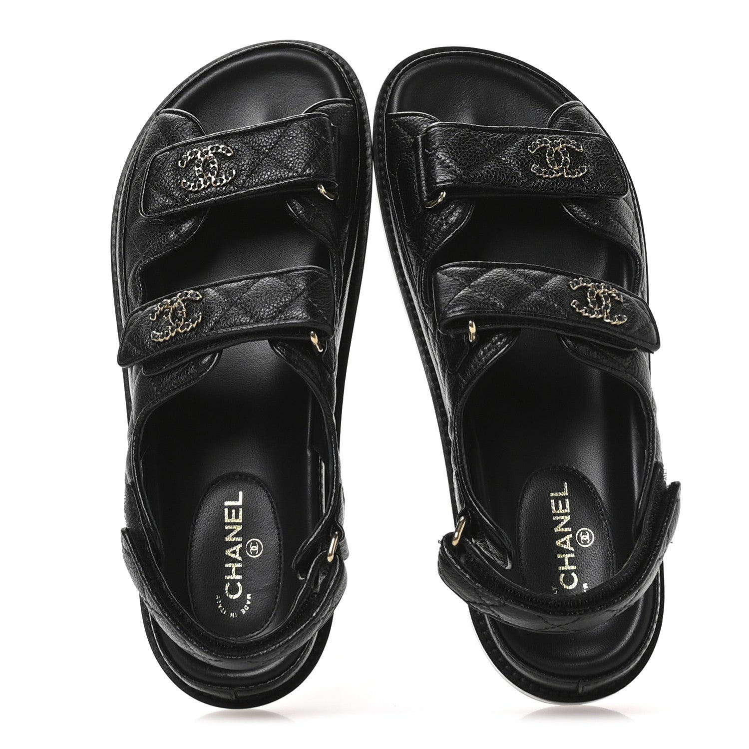 Chanel Grained Calfskin Velcro Dad Sandals 38 Black 2 of 9