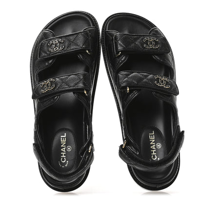 Chanel Grained Calfskin Velcro Dad Sandals 38 Black 2 of 9
