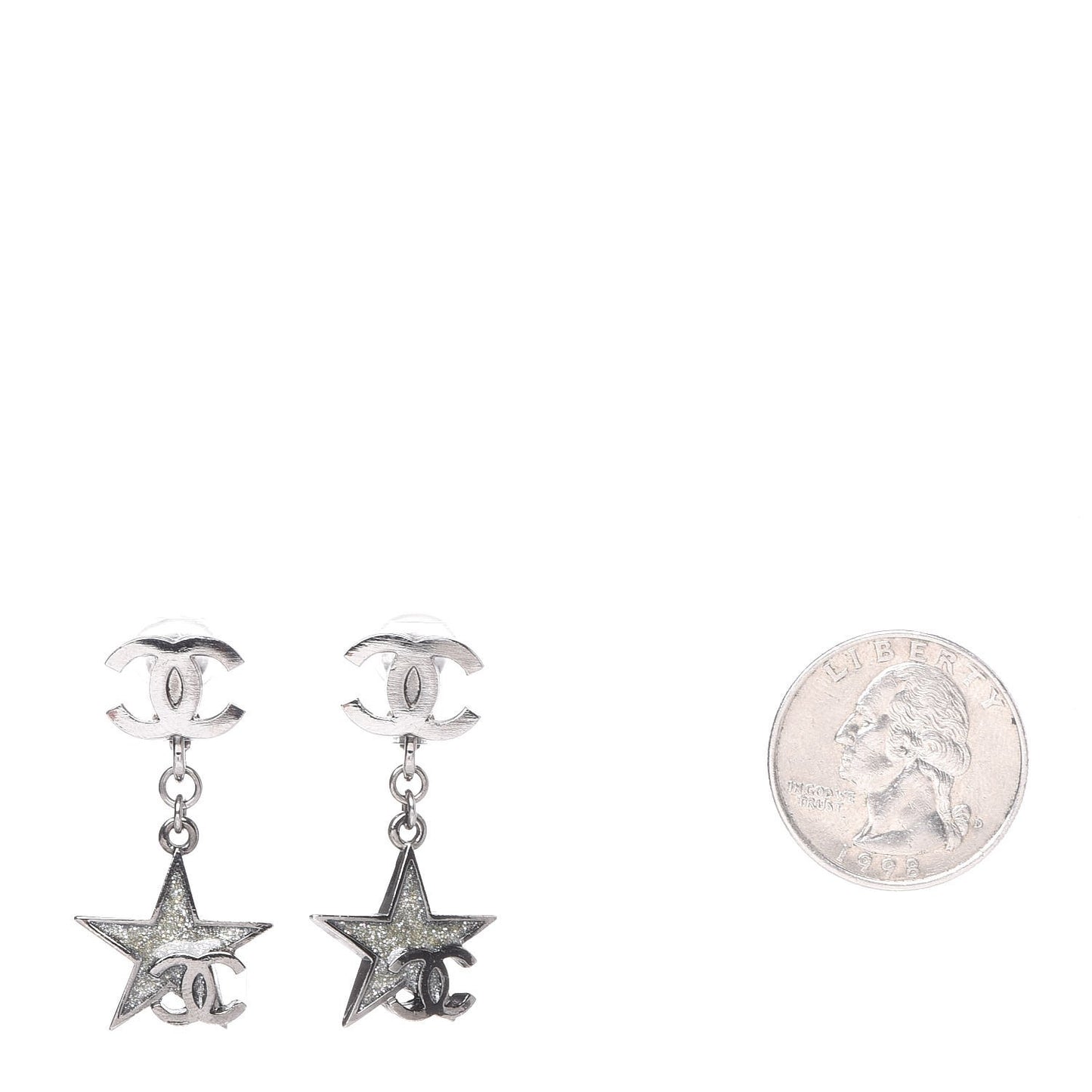 Glitter Resin CC Star Drop Clip On Earrings Ruthenium