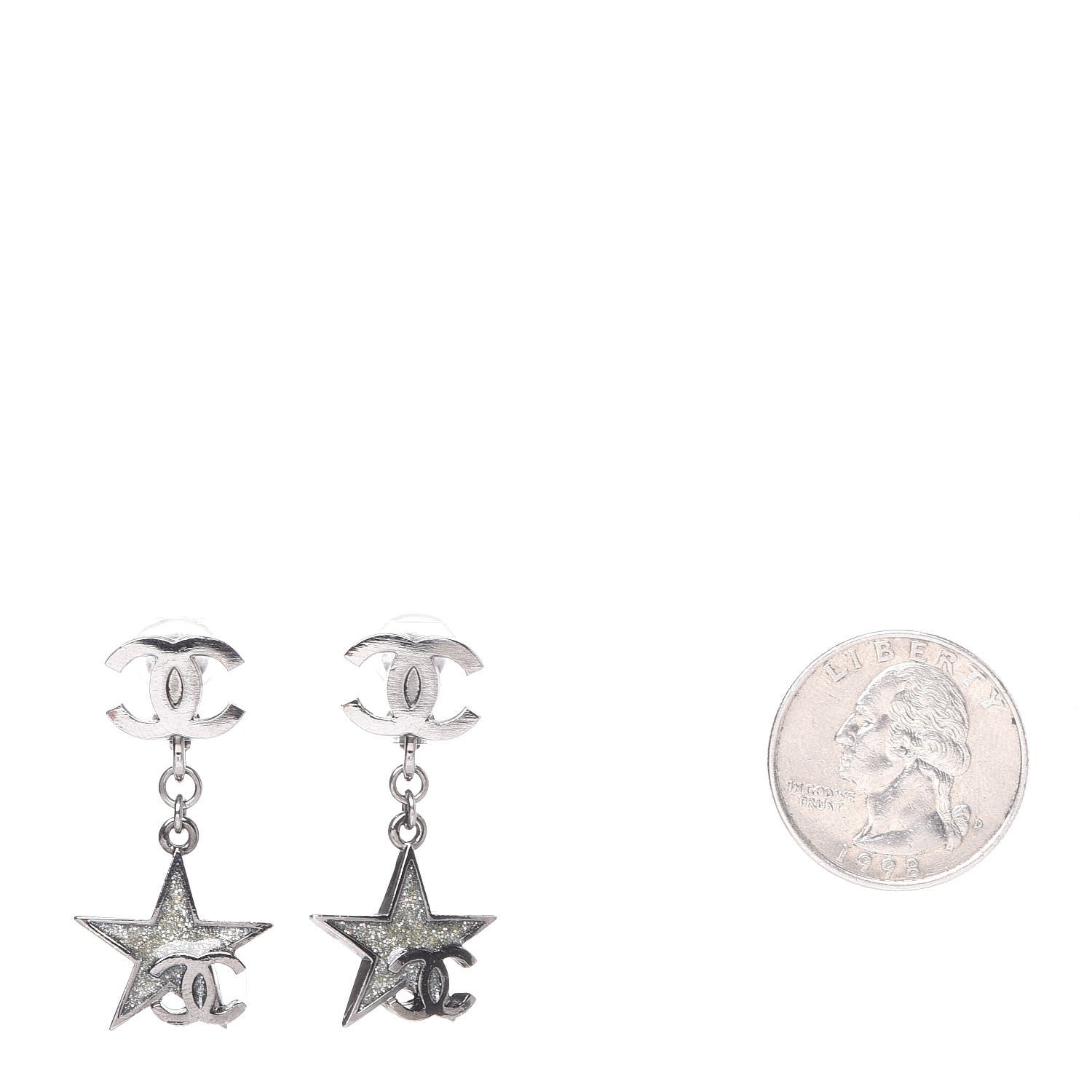 Chanel Glitter Resin CC Star Drop Clip On Earrings Ruthenium 2 of 4