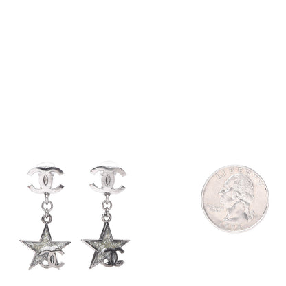 Chanel Glitter Resin CC Star Drop Clip On Earrings Ruthenium 2 of 4