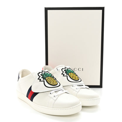 Gucci Calfskin Ayers Crystal Web Pineapple Embroidered Womens New Ace Sneakers 39.5 White 10 of 10