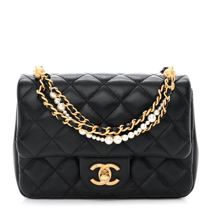 Chanel Shiny Lambskin Quilted Pearl Twist Mini Square Flap Black 1 of 11