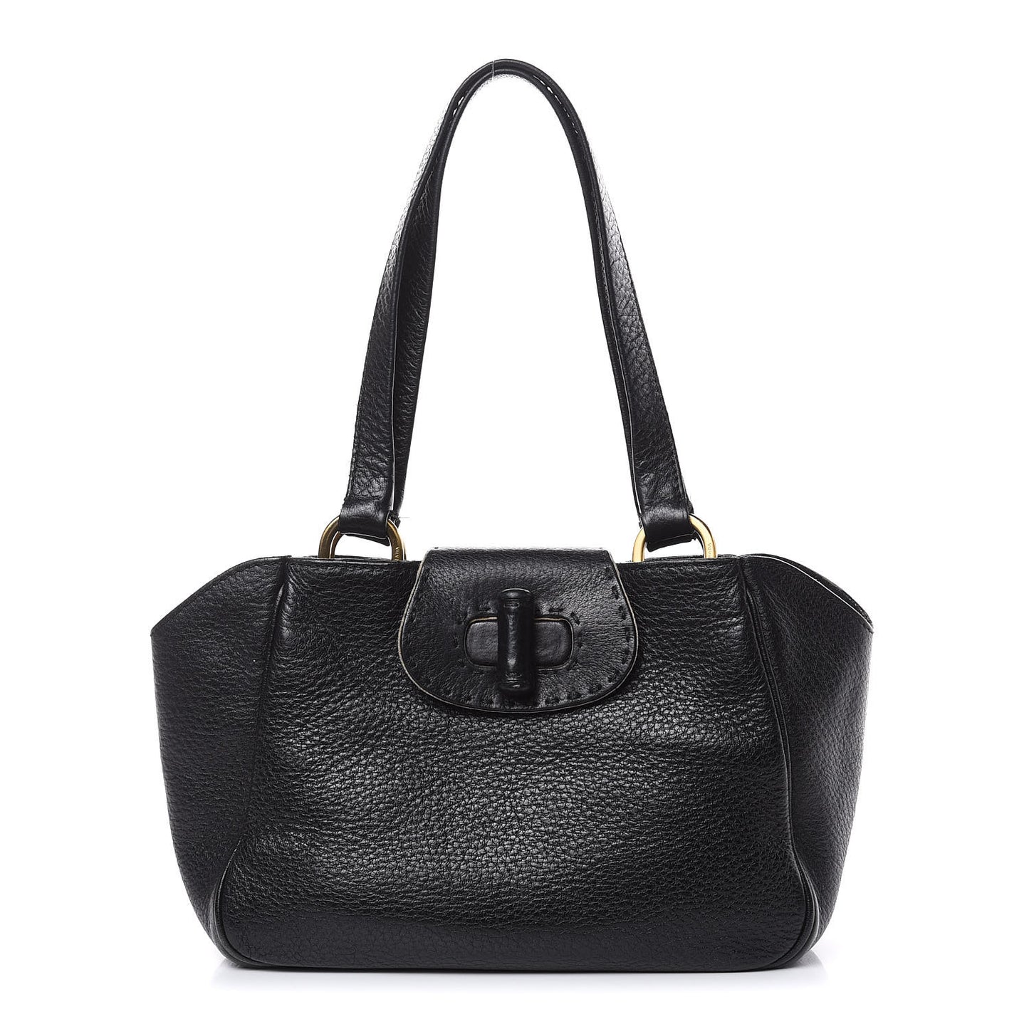 Vitello Daino Turnlock Shoulder Bag Black