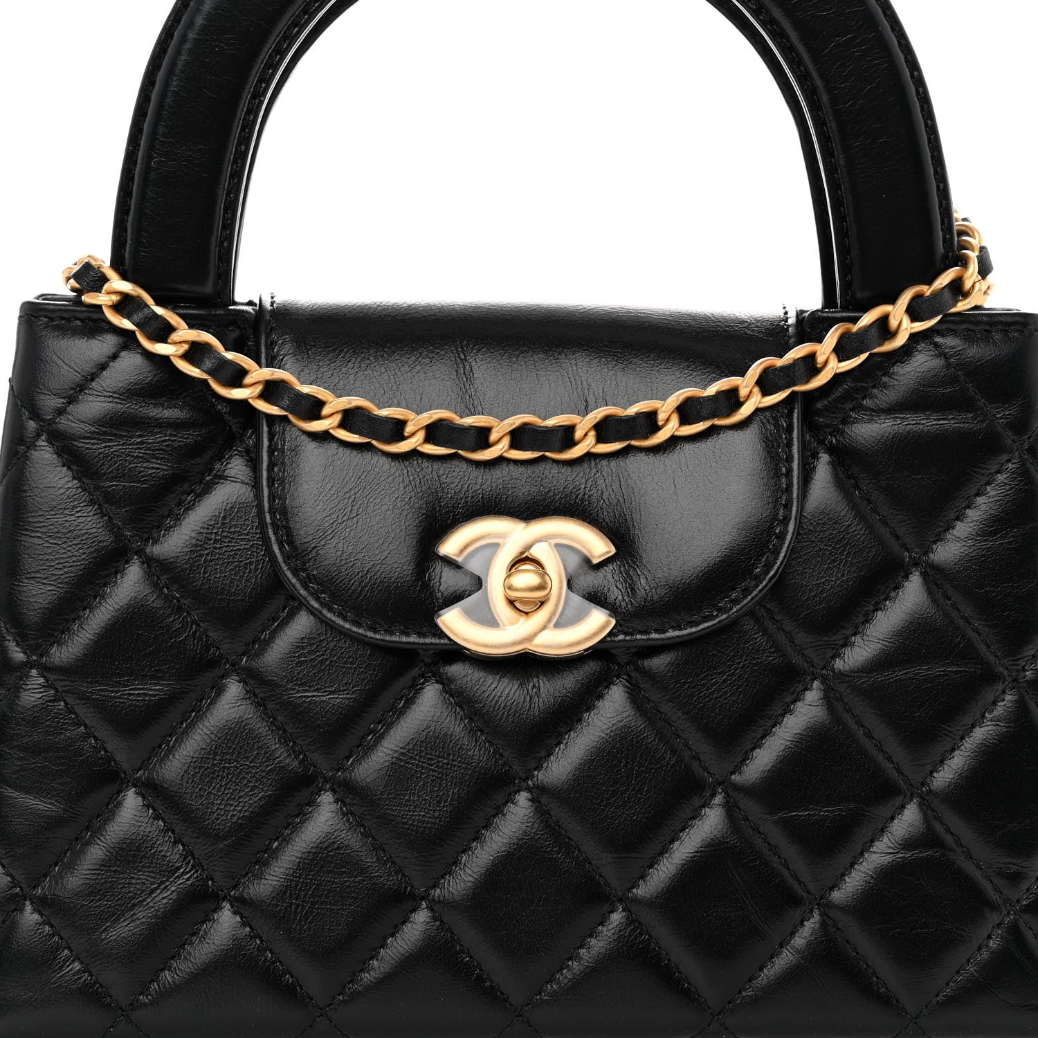 Chanel Shiny Aged Calfskin Quilted Nano Kelly Shopper Black 8 of 11