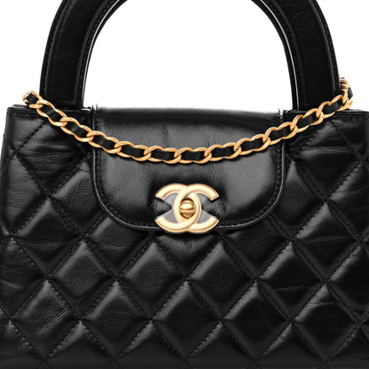Chanel Shiny Aged Calfskin Quilted Nano Kelly Shopper Black 8 of 11