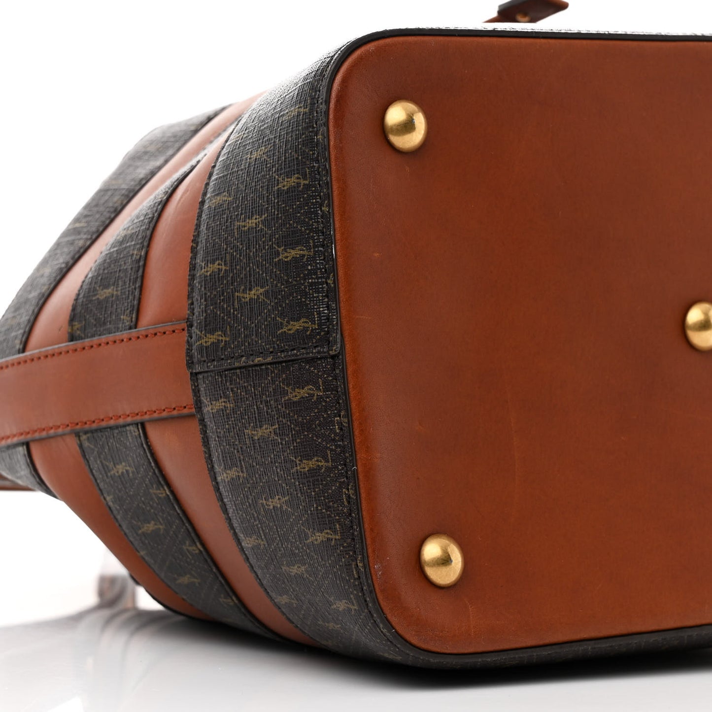 Canvas Smooth Calfskin Le Monogramme Striped Bucket Bag Brown
