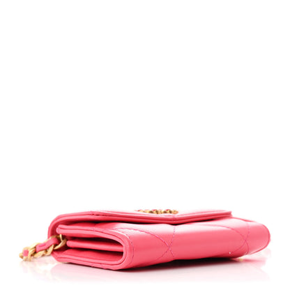 Chanel Lambskin Quilted Chanel 19 Flap Coin Purse With Chain Dark Pink 4 of 12