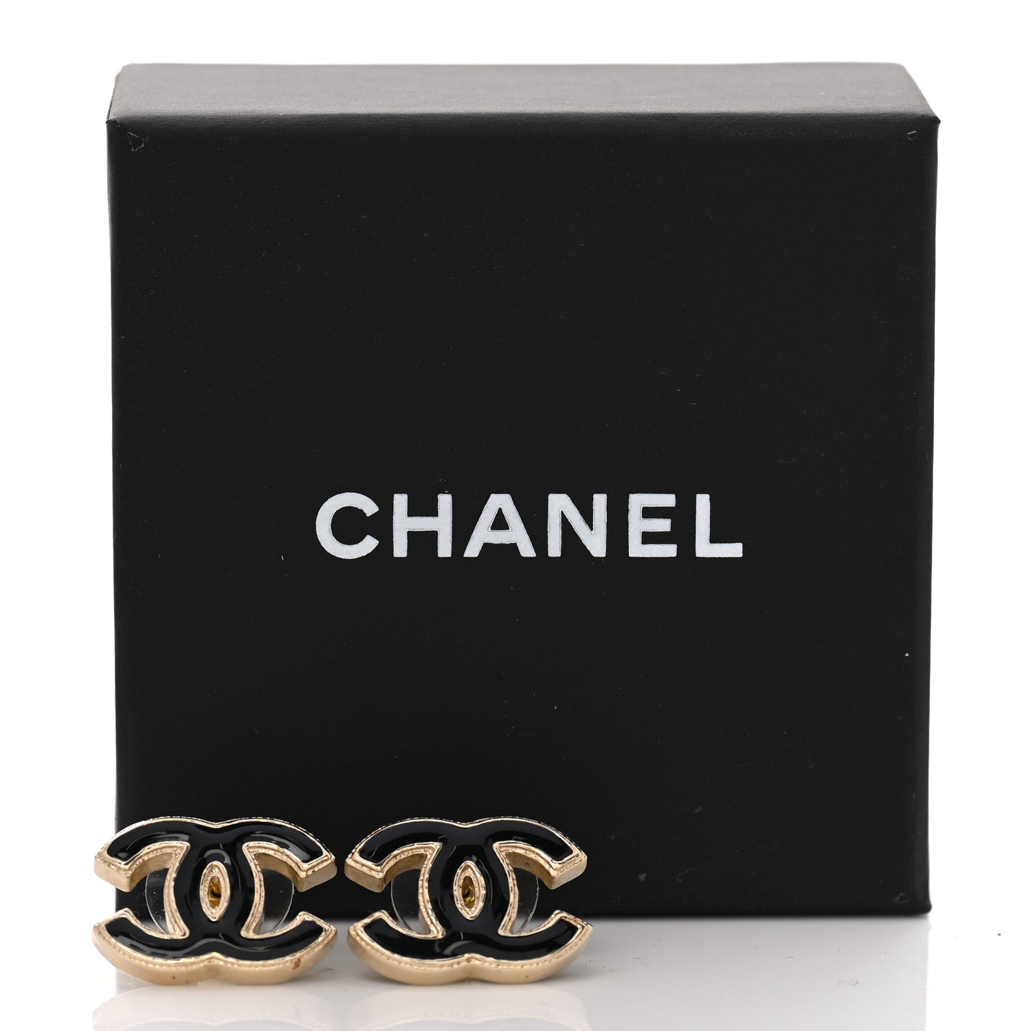 Chanel Metal Enamel CC Earrings Black Gold 5 of 5