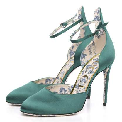 Gucci Satin Daisy Ankle Strap d'Orsay 105 Pumps 39.5 Emerald Green 3 of 8