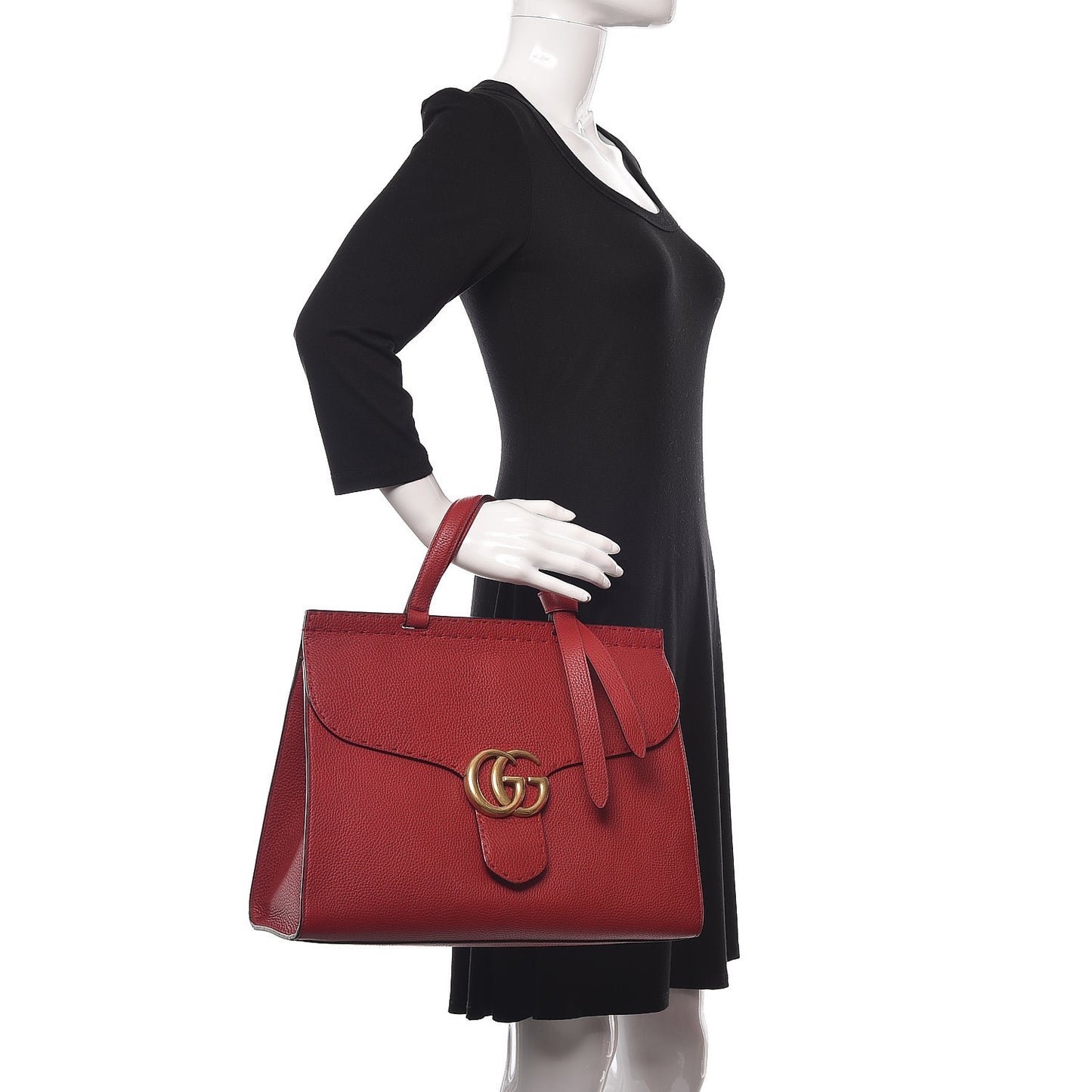 Calfskin Medium GG Marmont Top Handle Bag Vulcanic Red