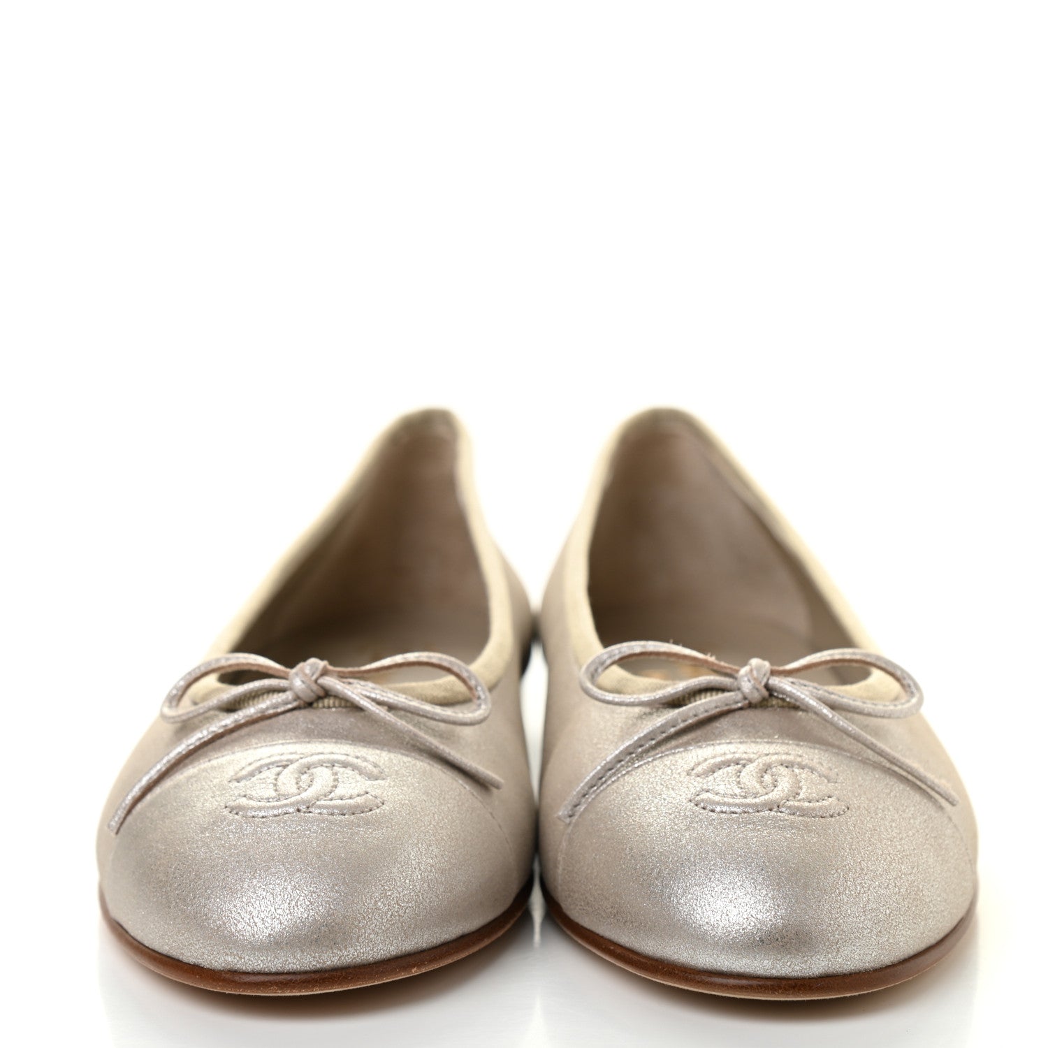 Chanel Metallic Goatskin Cap Toe CC Ballerina Flats 39.5 Gold 2 of 10