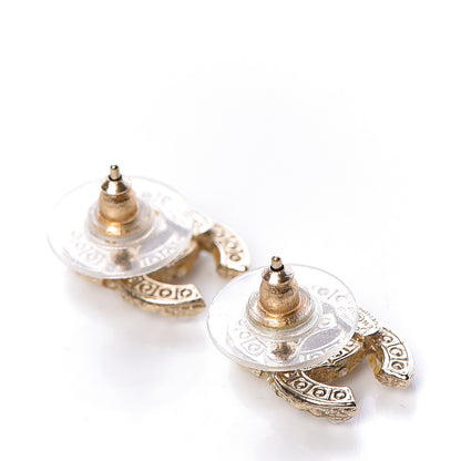 Chanel Pearl Crystal CC Earrings Light Gold 3 of 5