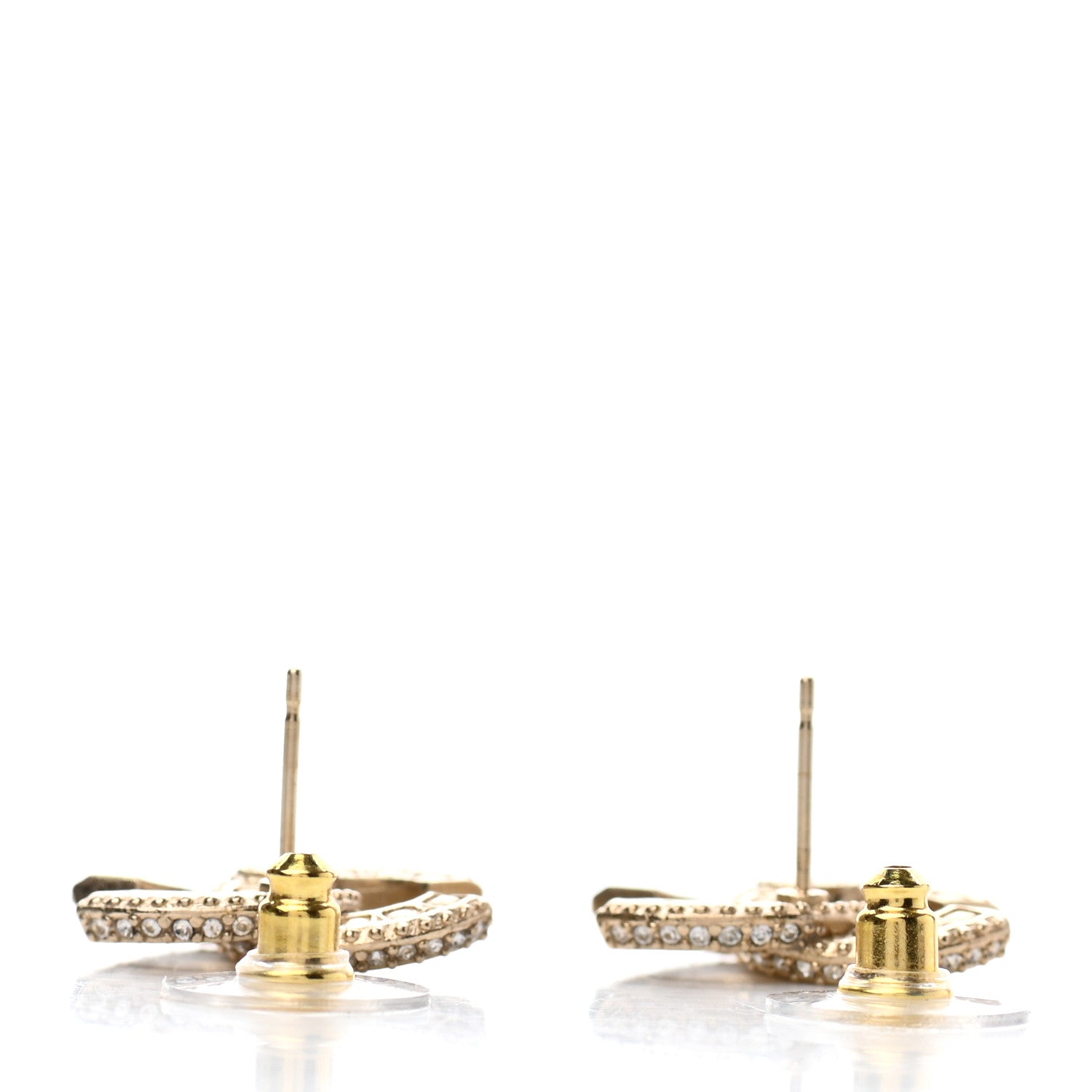 Chanel Crystal Resin Timeless CC Earrings Light Gold Grey 3 of 4