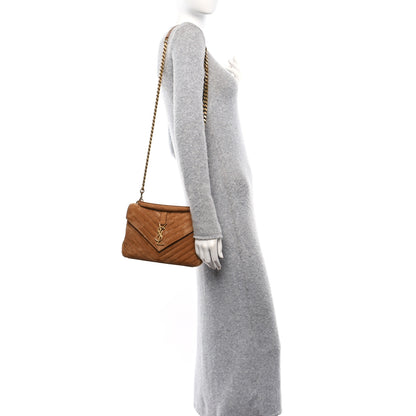 Saint Laurent Suede Matelasse Chevron Monogram Medium College Bag Cinnamon 2 of 10