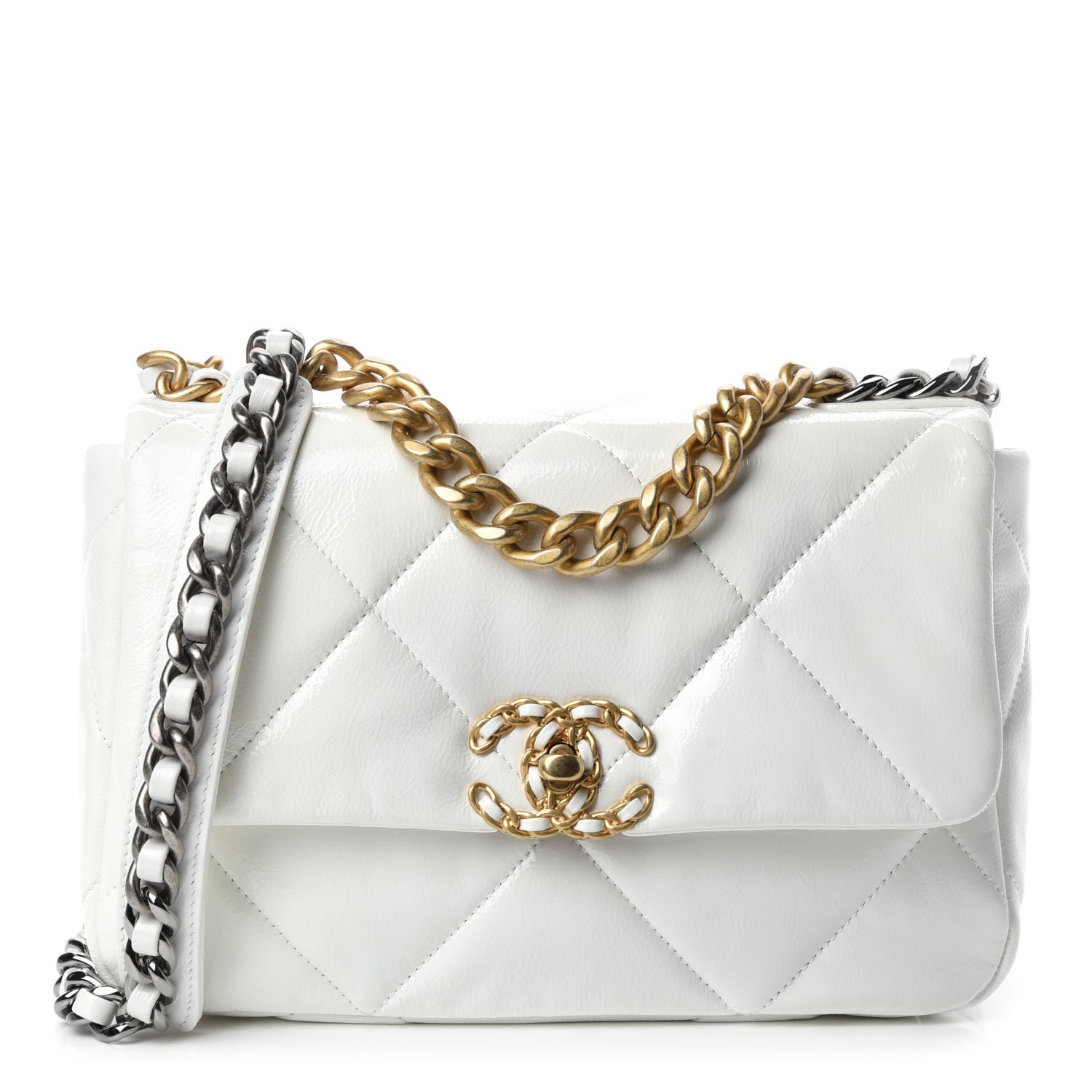 Chanel Shiny Crumpled Calfskin Quilted Medium Chanel 19 Flap White 1 of 12