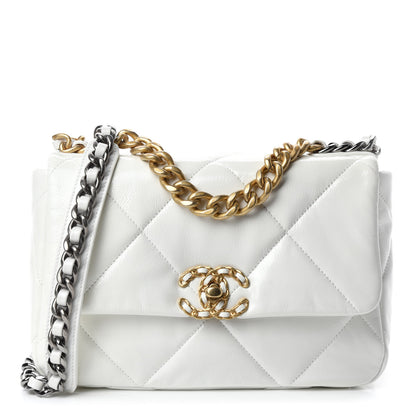 Chanel Shiny Crumpled Calfskin Quilted Medium Chanel 19 Flap White 1 of 12