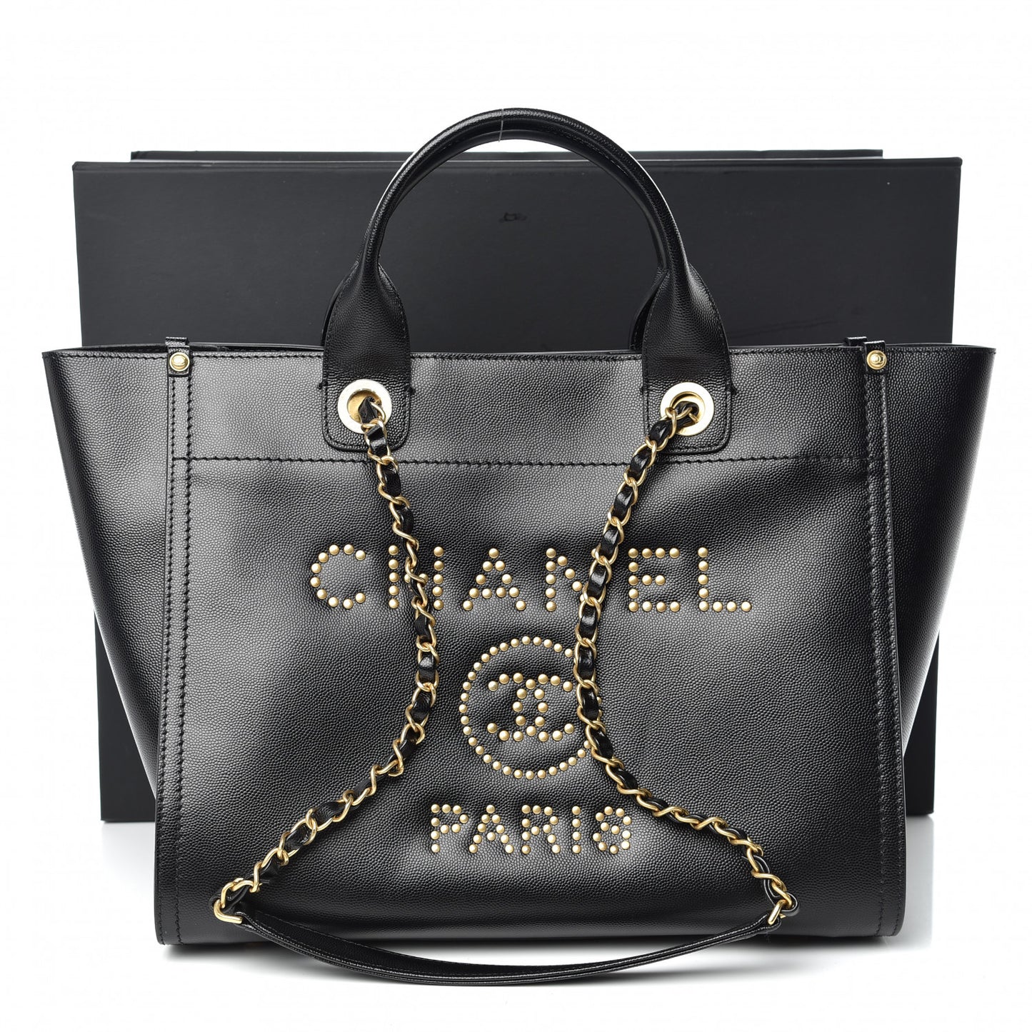 Caviar Small Studded Deauville Tote Black