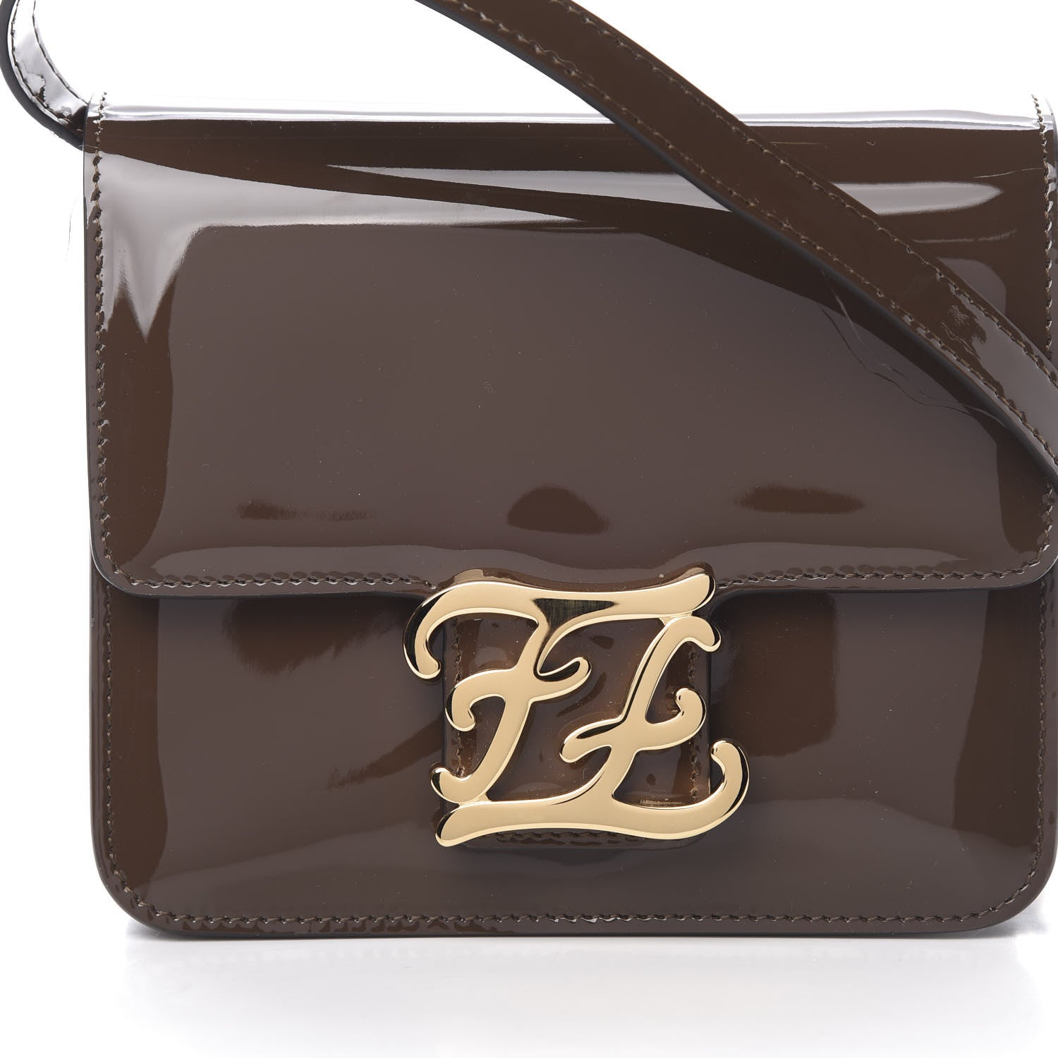 Fendi Vitello Vernice Mou Karligraphy Crossbody Bag Ebano 8 of 12