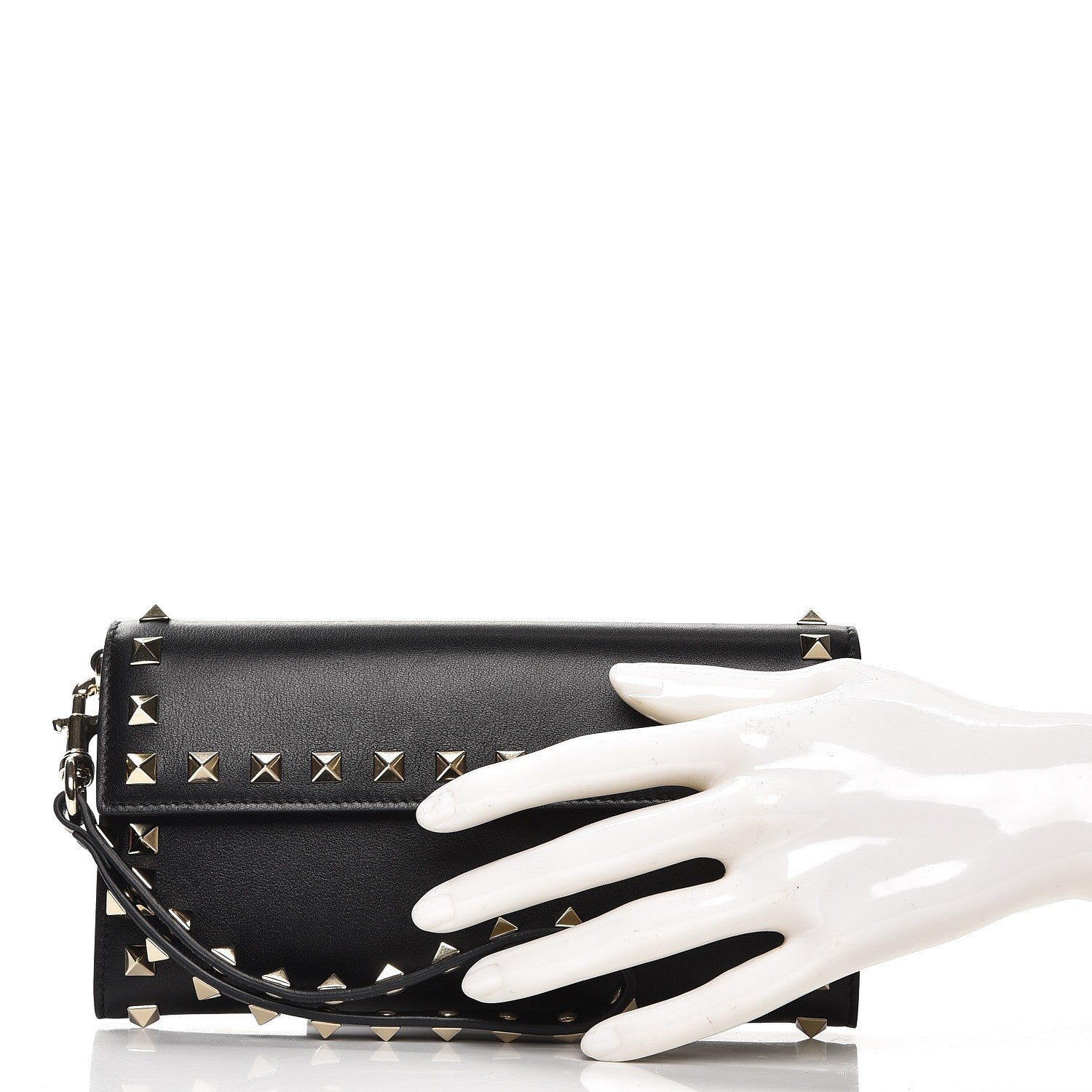 Valentino Garavani Calfskin Rockstud Wristlet Travel Wallet Black 2 of 9