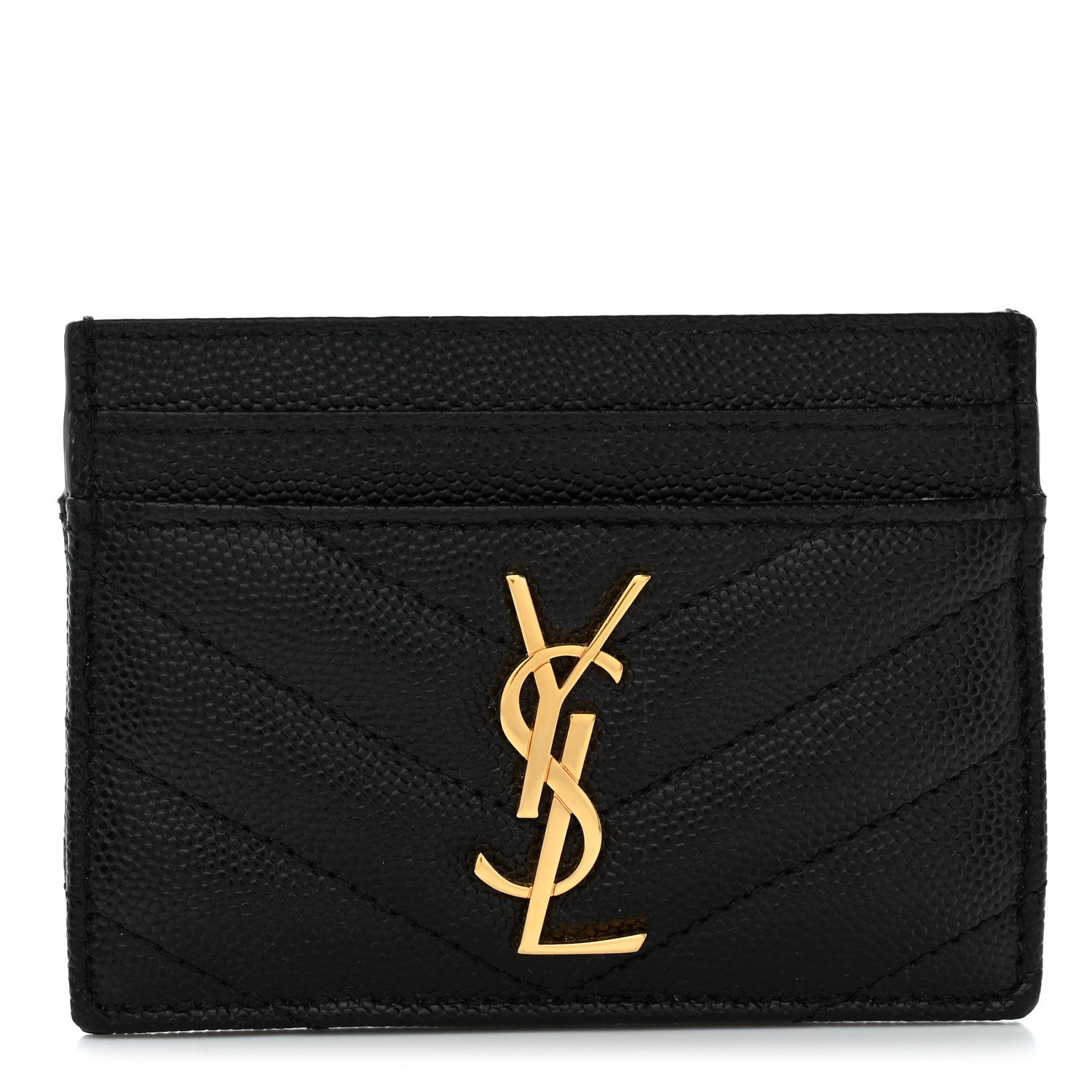 Saint Laurent Grain De Poudre Matelasse Chevron Monogram Credit Card Case Black 1 of 8