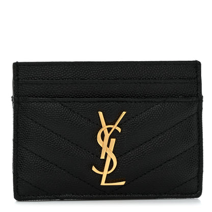 Saint Laurent Grain De Poudre Matelasse Chevron Monogram Credit Card Case Black 1 of 8