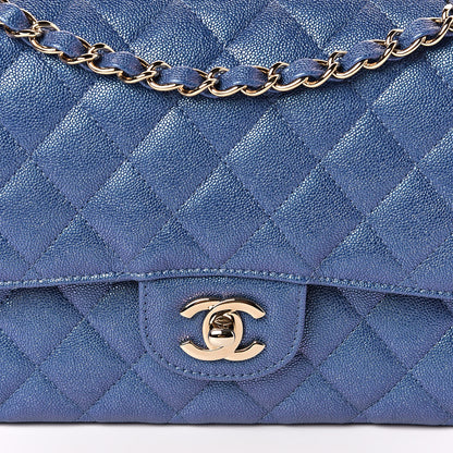 Chanel Iridescent Caviar Quilted Medium Double Flap Dark Blue 10 of 11