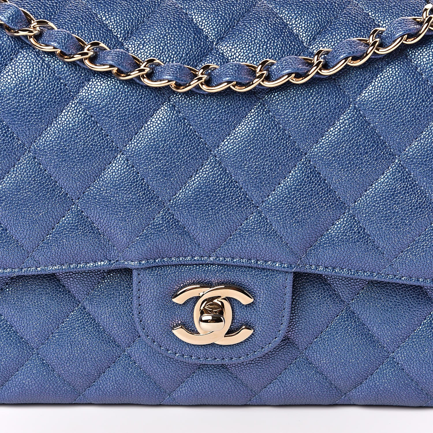 Chanel Iridescent Caviar Quilted Medium Double Flap Dark Blue 10 of 11