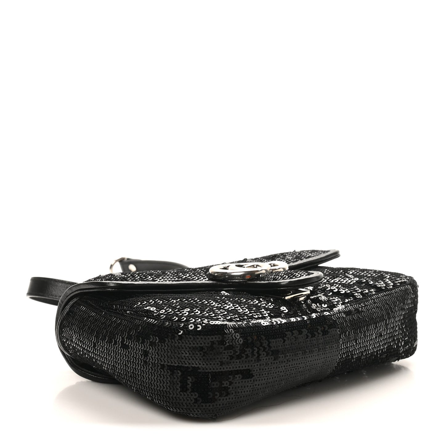 Sequin Matelasse Diagonal Mini GG Marmont Shoulder Bag Black